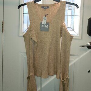 * 25041 NWT!! MARLED Cold Shoulder Pullover Sweater Gold Sz L